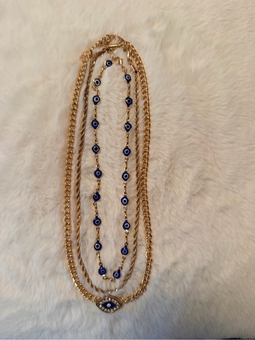 Gold and Blue Evil Eye Layered Necklace - Women Jewelry